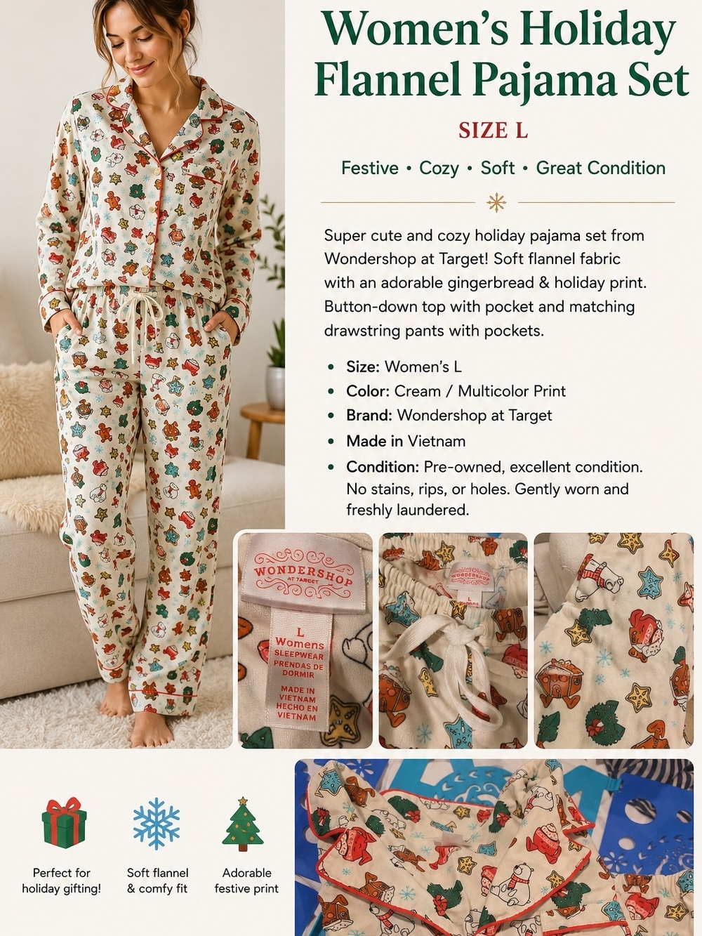 Wondershop at Target Women's Holiday Flannel Pajama Set – Size Large